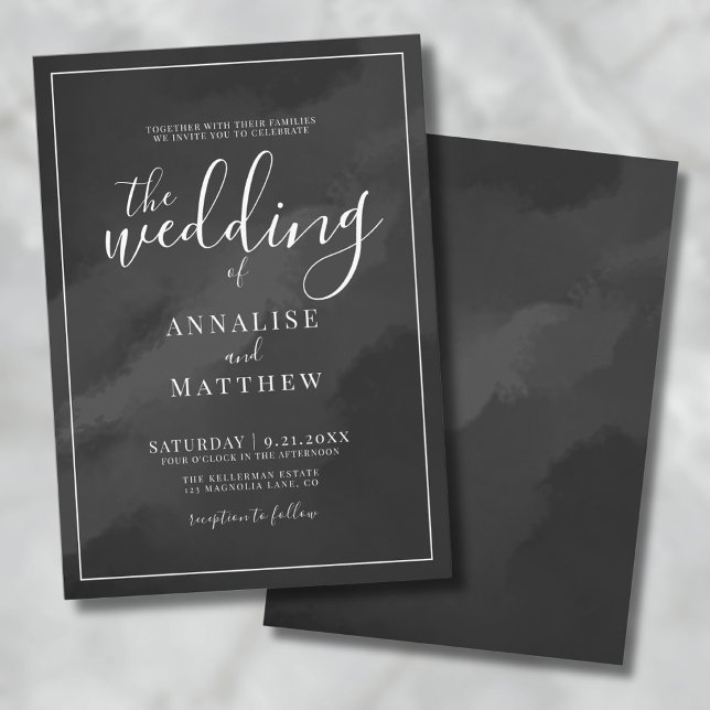 Simple Minimalist Elegant Watercolor Black Wedding Invitation (Simple Minimalist Elegant Watercolor Black Wedding Invitation)