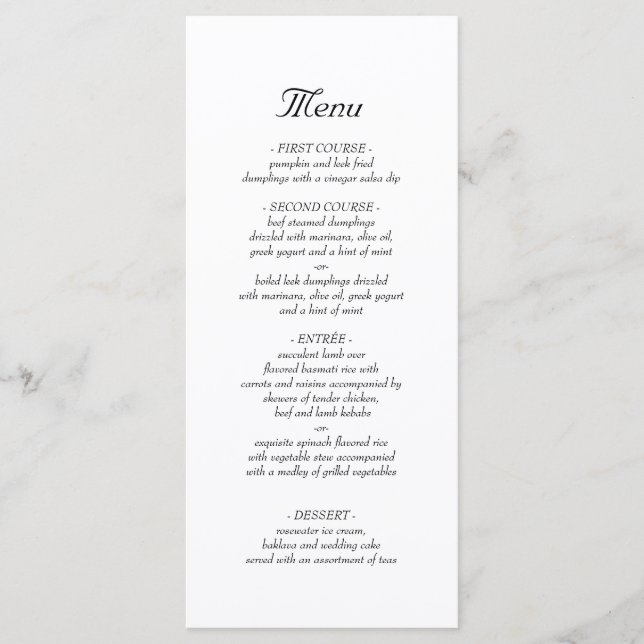 Simple Minimalist Elegant Wedding Dinner Menu (Front)