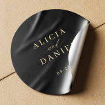 Simple minimalist elegant wedding envelope seal<br><div class="desc">Elegant simple minimal wedding invitation black envelope seal sticker featuring a classy stylish chic trendy faux shinny gold calligraphy script. Easy to personalise with your details! Suitable for formal black tie neutral weddings. Please note that the background colour can be changed to match your wedding colour scheme. If comfortable doing...</div>