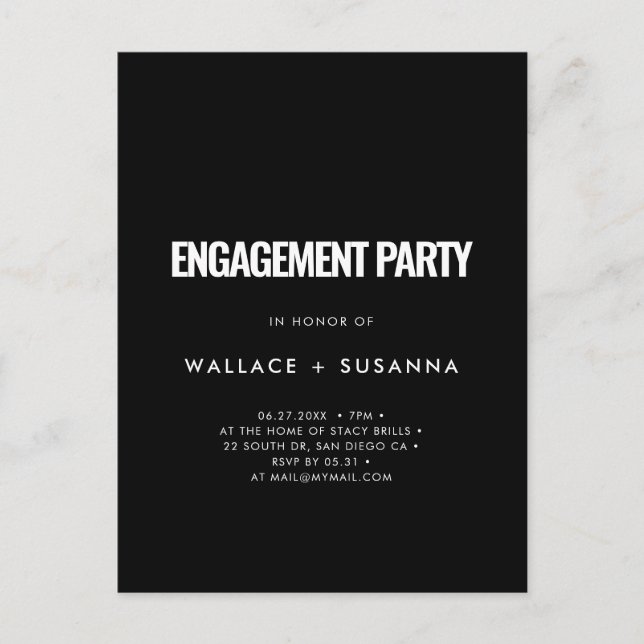 Simple minimalist engagement party invitation postcard (Front)