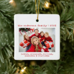 Simple Minimalist Family Christmas Photo Ceramic Ornament<br><div class="desc">Family photo Christmas ornaments make great family keepsakes for many years to come.  This 2 sided ornament features minimalist typewriter text and a photo. All text can be customised and changed to any wording of your choice. #familychristmas #christmastradition</div>