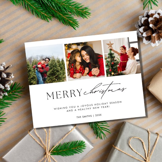 Simple Minimalist Family Photo Merry Christmas Holiday Postcard (Simple Minimalist Family Photo Merry Christmas Holiday Postcard)