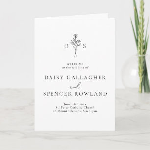 Simple Minimalist Floral Monogram Folded Wedding Programme