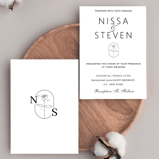 Simple minimalist floral monogram wedding  invitation (Creator Uploaded)