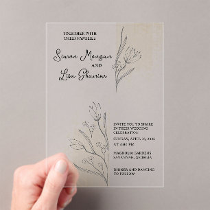 Simple Minimalist Floral Wedding Design Acrylic Invitations