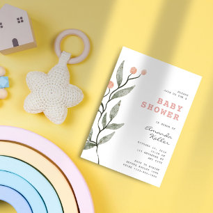 Simple Minimalist Flower Baby Shower  Invitation