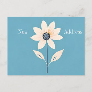 Simple Minimalist Flower on Blue New Address Announcement Postcard