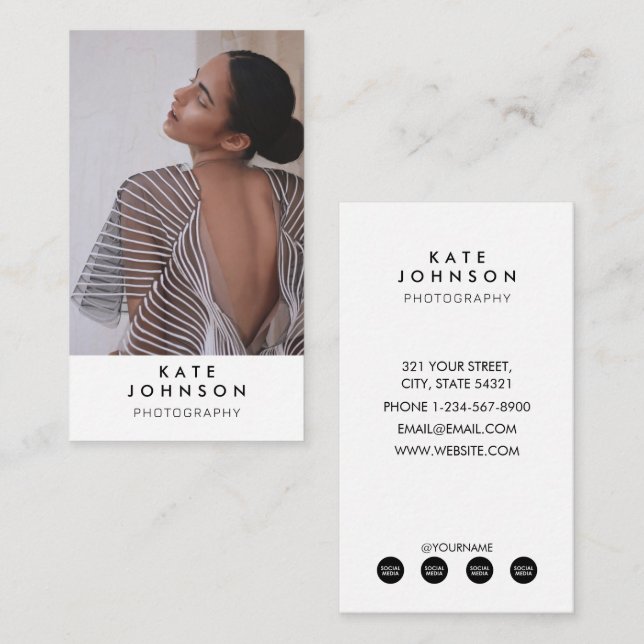 Simple Minimalist Full Photo Simple Photography Business Card (Front/Back)