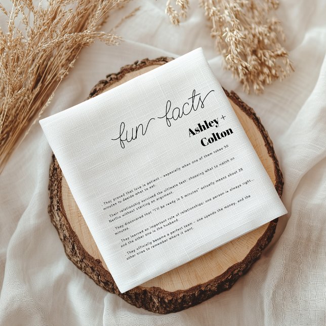 Simple Minimalist Fun Facts Couple Wedding  Napkin (Creator Uploaded)