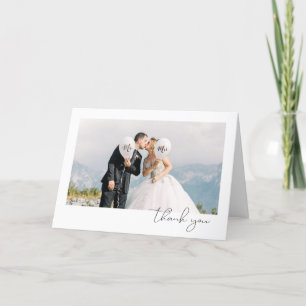 Simple Minimalist Fun Script Font Photo Wedding Thank You Card