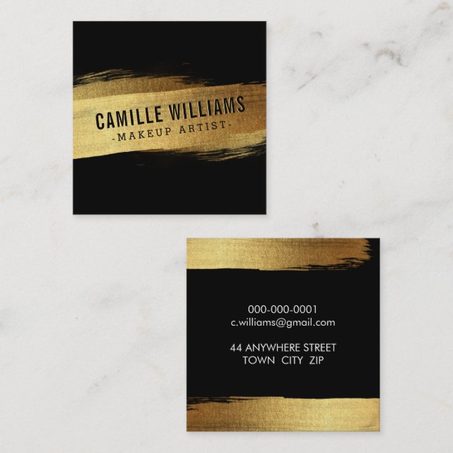 SIMPLE MINIMALIST glam faux gold foil brush stroke Square Business Card (Front/Back)