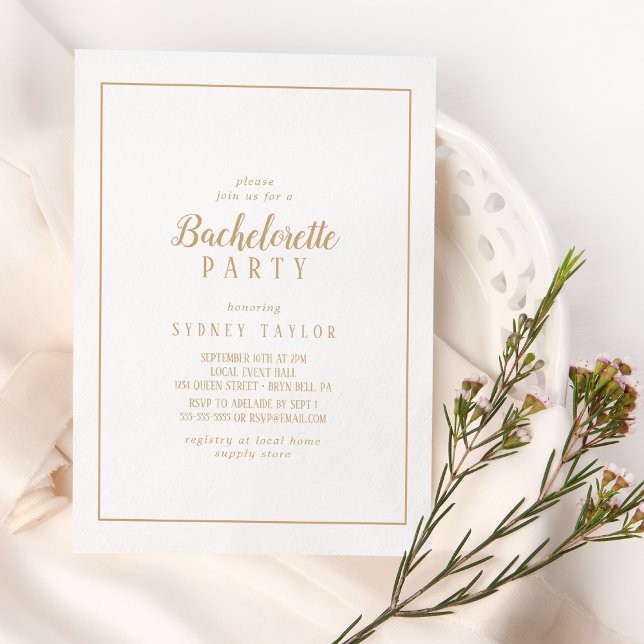 Simple Minimalist|Gold Frame Bachelorette Party Invitation (Creator Uploaded)