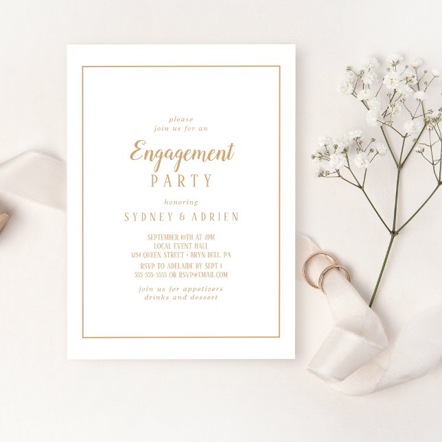 Simple Minimalist|Gold Frame Engagement Party Invitation (Creator Uploaded)