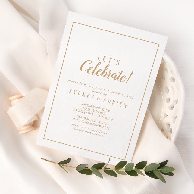 Simple Minimalist|Gold Frame Let's Celebrate Party Invitation (Creator Uploaded)