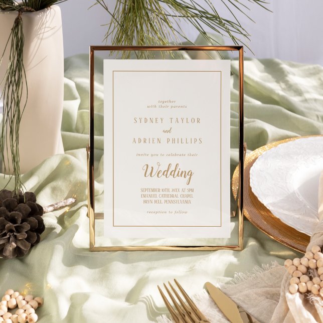 Simple Minimalist|Gold Informal Frame Wedding Invitation (Creator Uploaded)
