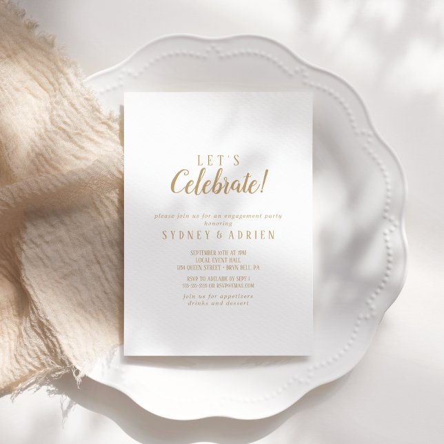 Simple Minimalist|Gold Let's Celebrate Party Invitation (Creator Uploaded)