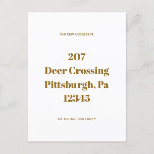 Simple Minimalist Gold New Address Announcement Postcard