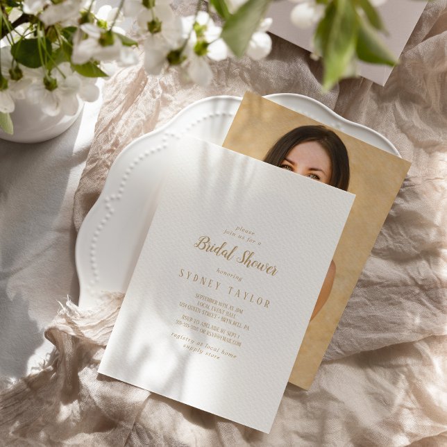 Simple Minimalist|Gold Photo Bridal Shower Invitation (Creator Uploaded)