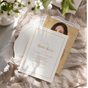 Simple Minimalist Gold Photo Frame Bridal Shower Invitation