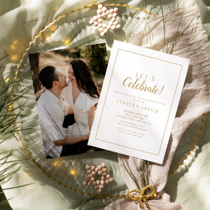 Simple Minimalist Gold Photo Frame Celebrate  Invitation
