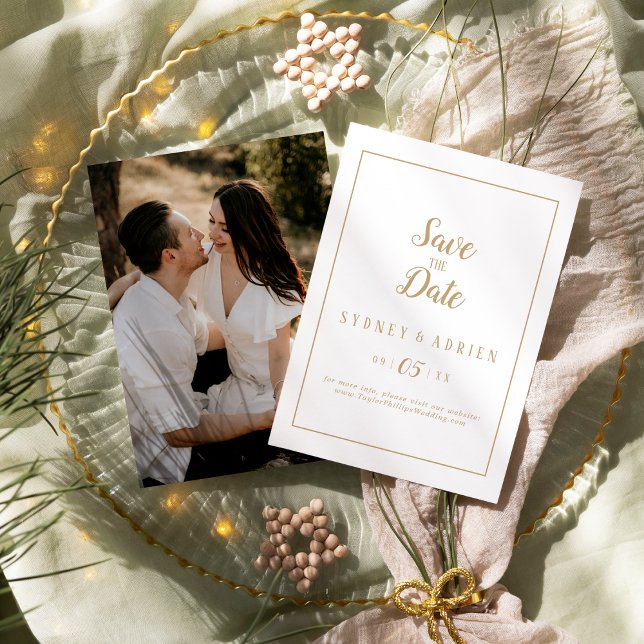 Simple Minimalist|Gold Photo Frame Save The Date (Creator Uploaded)