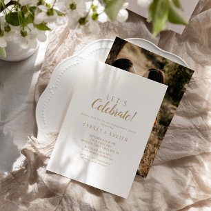 Simple Minimalist Gold Photo Let's Celebrate Party Invitation