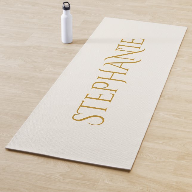 Simple Minimalist Gold Script Name Modern Yoga Mat (In Situ)