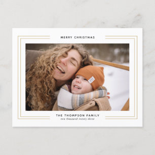 Simple Minimalist Gold Square Border Photo Collage Holiday Postcard