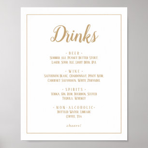 Simple Minimalist Gold Wedding Drinks Menu Frame  Poster
