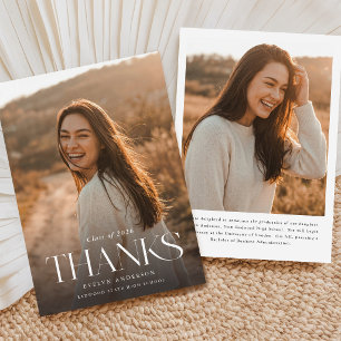 Simple Minimalist Grad 2 Photo Script Graduation Thank You Card