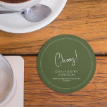 Simple Minimalist Graduation Party Olive Green Round Paper Coaster<br><div class="desc">Simple modern minimalist graduation party coasters. Clean,  simple,  sophisticated design featuring minimalist modern typography. Fully customisable. Makes an elegantly understated addition to your celebration activities.</div>
