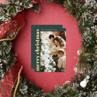 Simple Minimalist Green Merry Christmas Photo