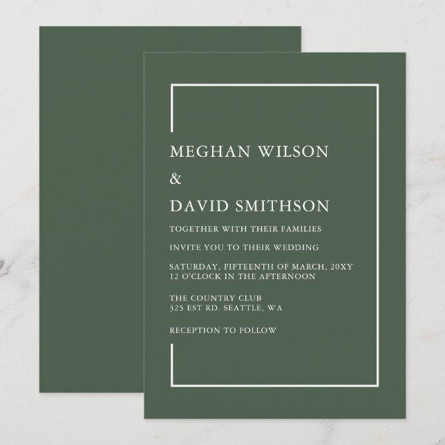 Simple Minimalist Green Modern Wedding  Invitation (Front/Back)