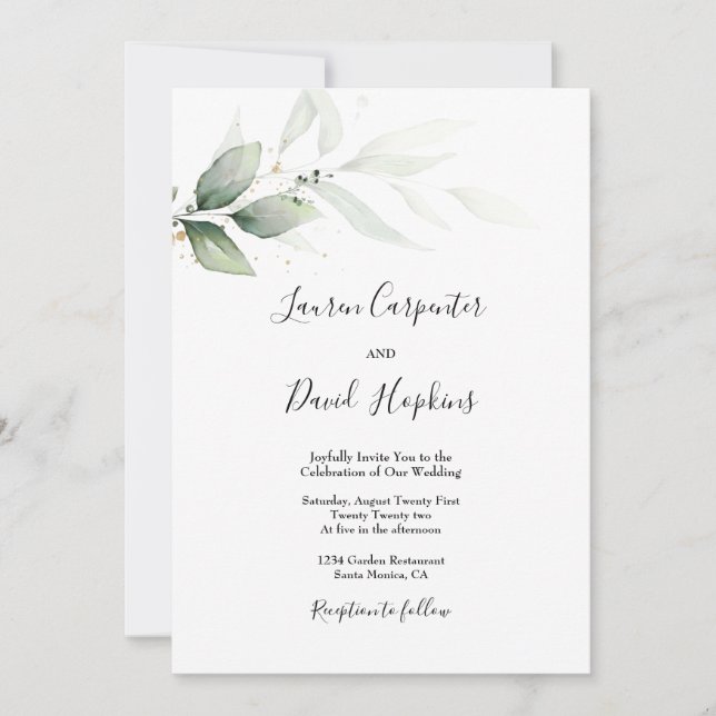 Simple Minimalist Greenery wedding Invitation (Front)