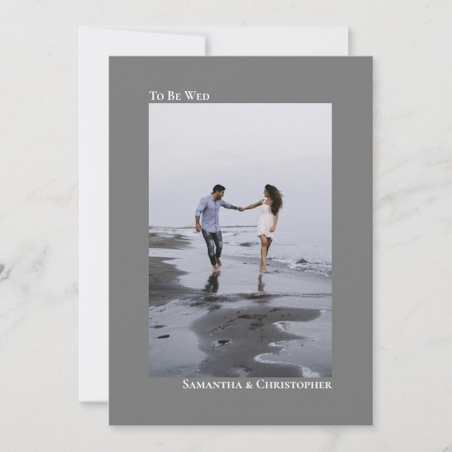Simple Minimalist Grey Vertical Photo Wedding Invitation (Front)
