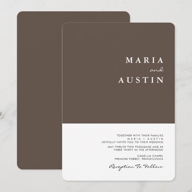 Simple Minimalist Half Brown Half White Wedding Invitation (Front/Back)