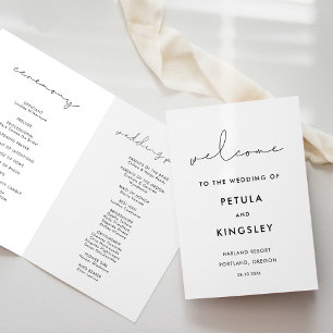 Simple minimalist handwritten wedding folded programme