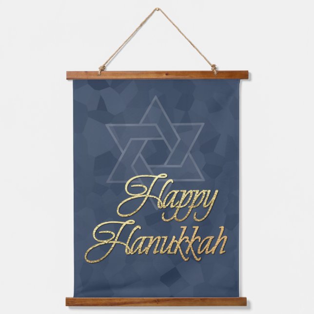 Simple Minimalist Happy Hanukkah Hanging Tapestry (Front)