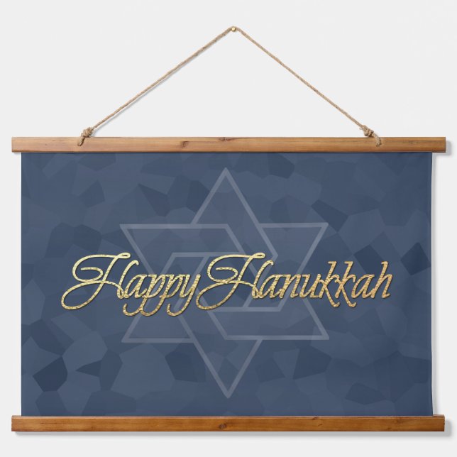 Simple Minimalist Happy Hanukkah Hanging Tapestry (Front)