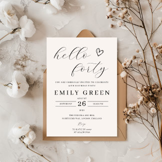 Simple Minimalist Hello Forty 40th Birthday Party Invitation
