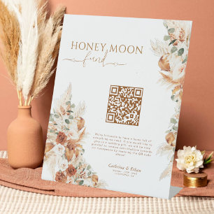 Simple Minimalist Honeymoon Fund Wedding QR Code Pedestal Sign