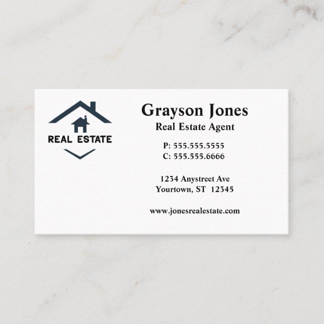 Simple Minimalist House Logo Real Estate Agent Business Card (Front)