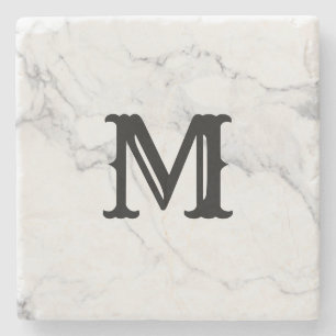 Simple Minimalist Initial Letter Marble Design Stone Coaster