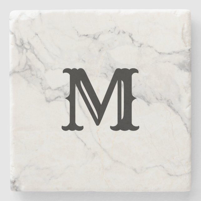 Simple Minimalist Initial Letter Marble Design Stone Coaster (Front)
