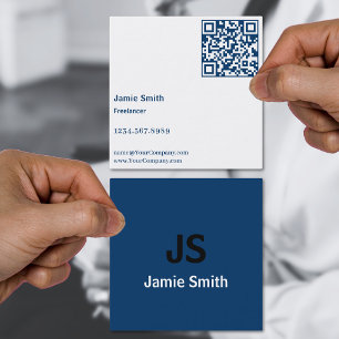 Simple Minimalist Initials Black, Blue & White Square Business Card