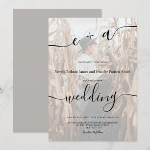 Simple minimalist initials script photo wedding invitation