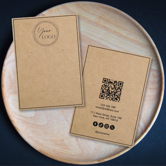 Simple Minimalist Kraft Add Business Logo QR Code  Business Card (Creator Uploaded)