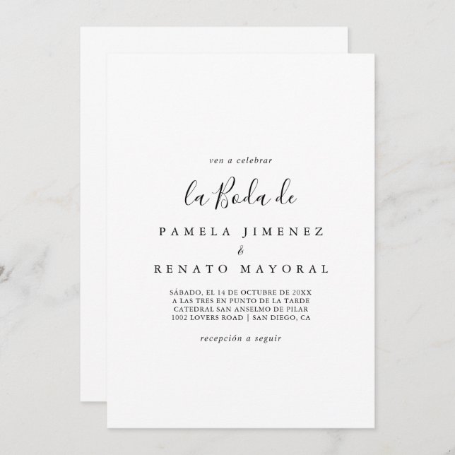 Simple Minimalist La Boda de Invitation (Front/Back)