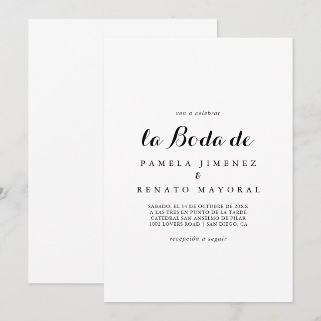 Simple Minimalist La Boda de Invitation (Front/Back)