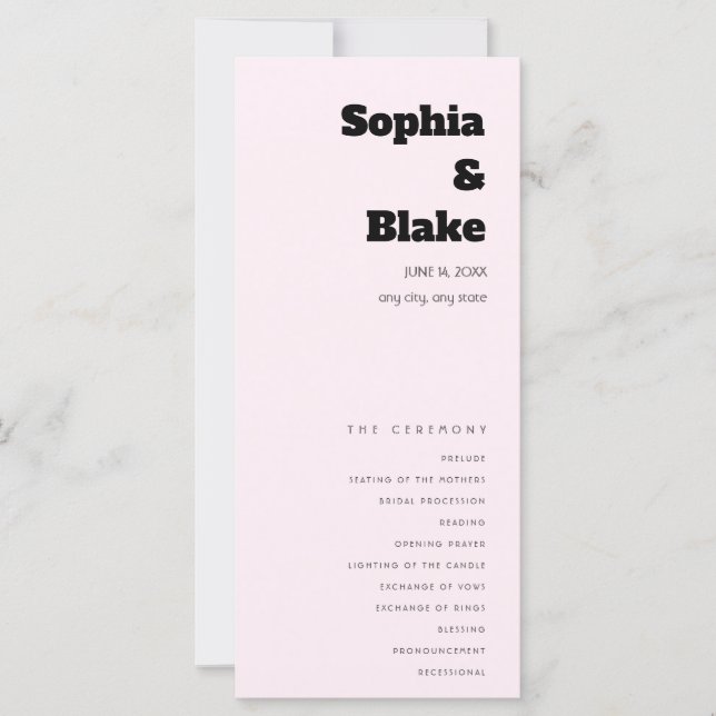 Simple Minimalist Lavender Blush Wedding Program (Front)